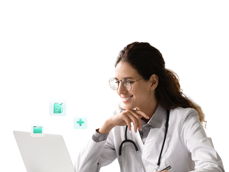 Hero Section Banner Image: A female doctor looking at her laptop screen.