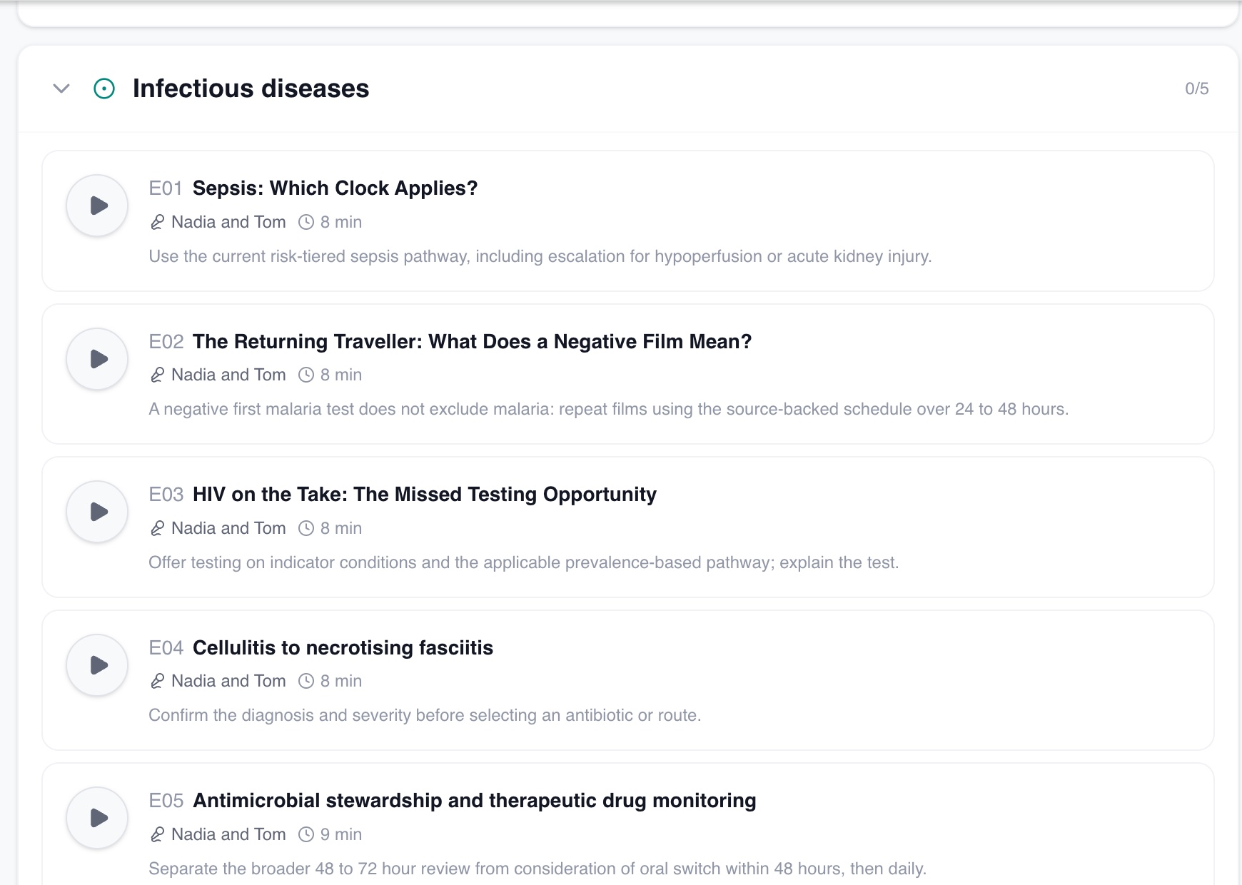 Acute Medicine podcast library showing Sepsis: Which Clock Applies?